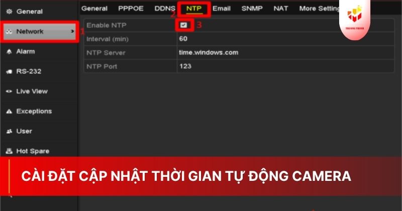 Cài đặt cập nhật thời gian tự động camera