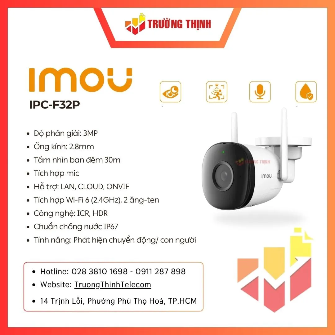 Camera IP WiFi Bullet ngoài trời 3MP IMOU IPC-F32P
