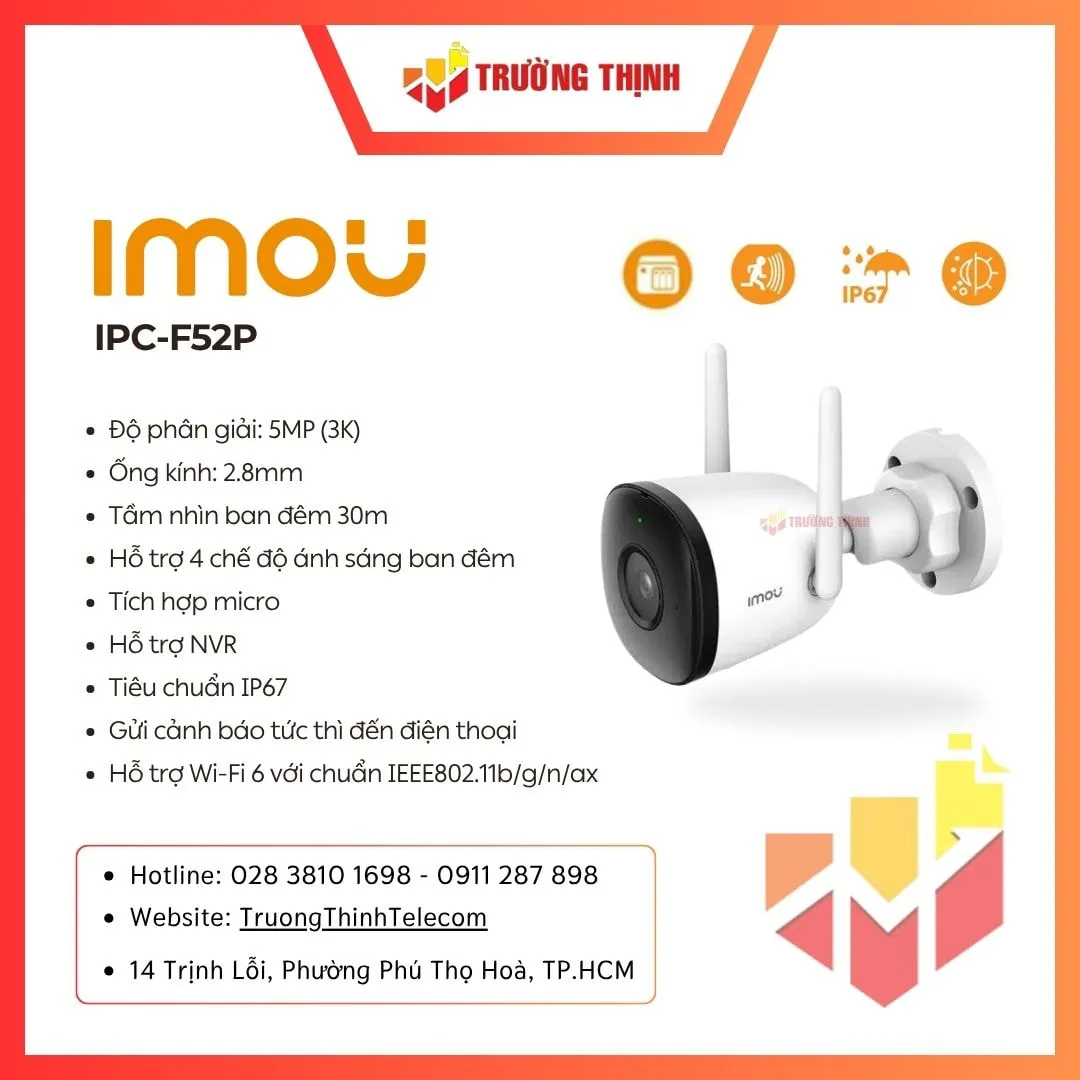 Camera WiFi ngoài trời 5MP IMOU IPC-F52P (Bullet 2C)