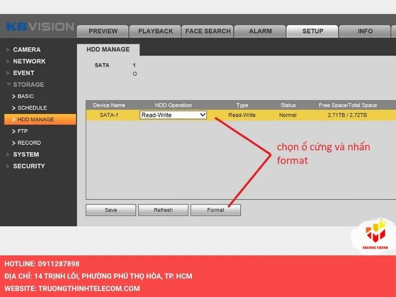 Chuyển xuống tab HDD Manage