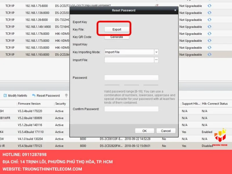Nhấn Forgot Password rồichọn nút Export