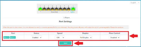 Cấu hình các thông số của Port