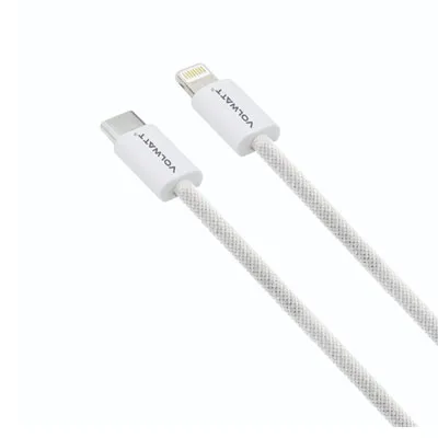 Cáp sạc siêu nhanh (Type C-L 27w) dây dù trắng Volwatt GE-023-CL