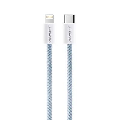 Cáp Sạc nhanh (Type C-L  27w) dây dù xanh nhạt Volwatt GE-024-CL