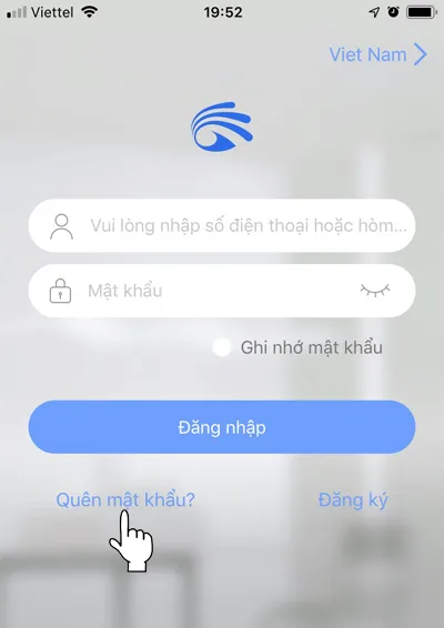 Mở ứng dụng Yoosee và chọn quên mật khẩu