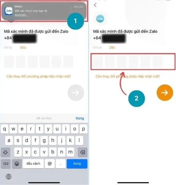 Nhập mã xác thực mà hệ thống đã gửi về zalo cho bạn
