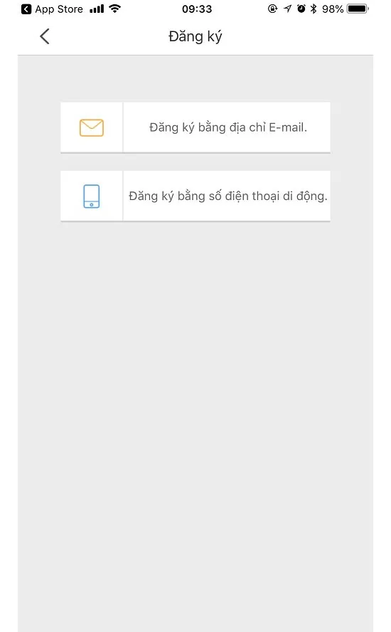 Chọn Đăng ký bằng địa chỉ Email hoặc Đăng ký bằng số điện thoại di động