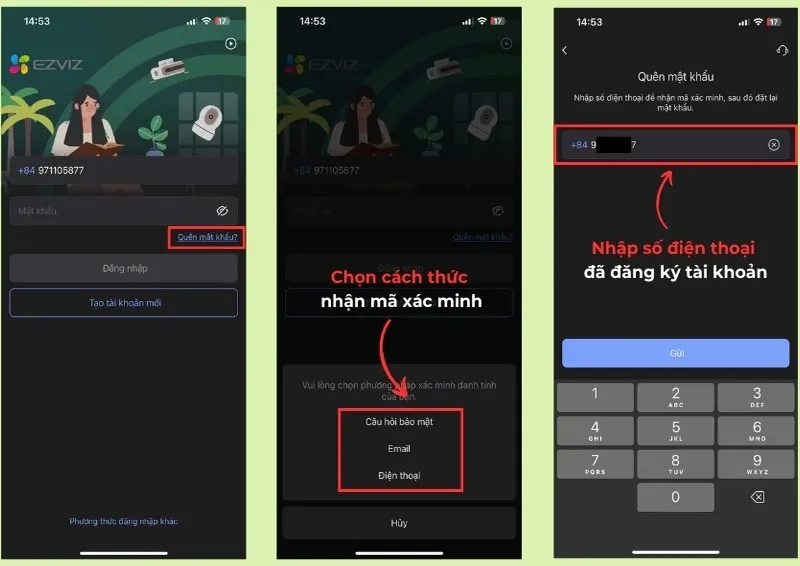 Bạn tiến hành nhấn vào mục Quên mật khẩu và sau đó chọn phương thức để bạn nhận được mã xác thực