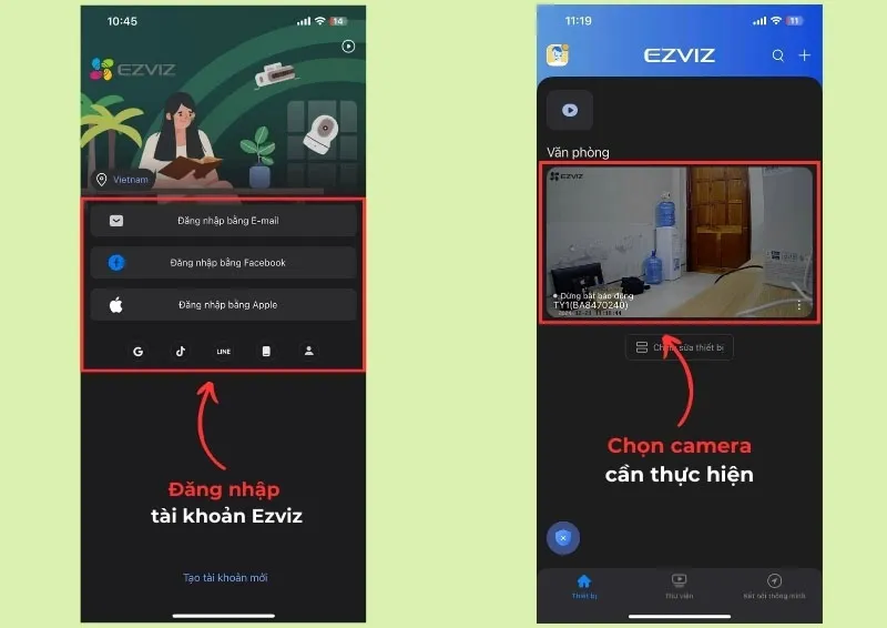 Tiến hành đăng nhập vào ứng dụng Ezviz