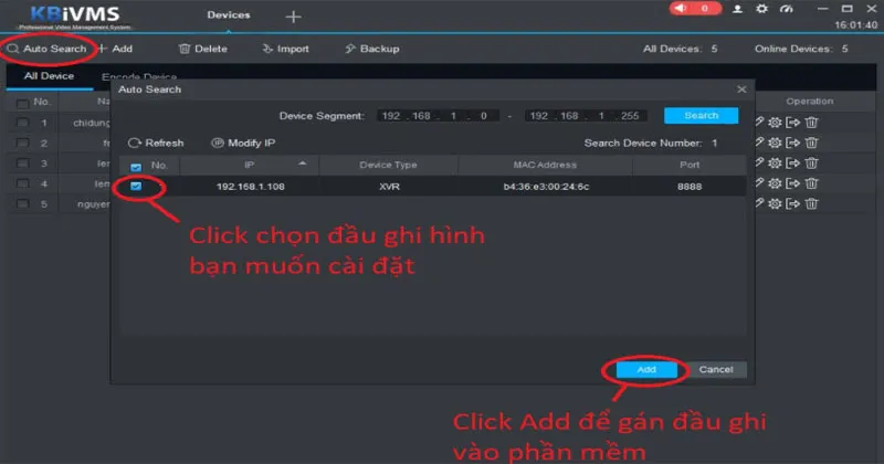 Gán đầu ghi vào KBiVMS