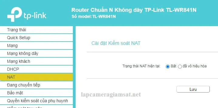 Cài đặt kiểm soát NAT