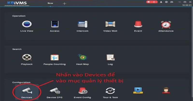 Khởi động phần mềm KBiVMS
