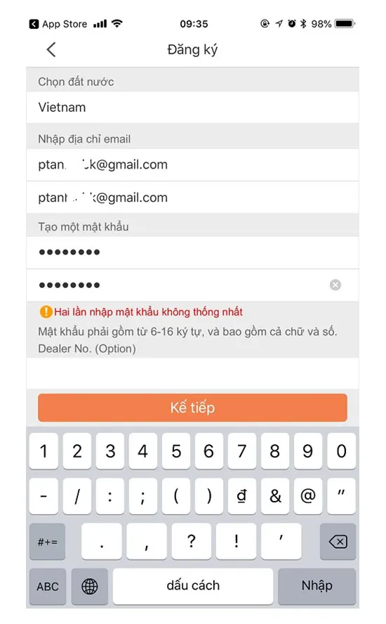 Nhập thông tin người dùng