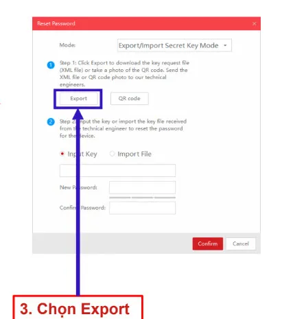 Tiến hành xuất file reset như hình minh họa bằng cách chọn Export