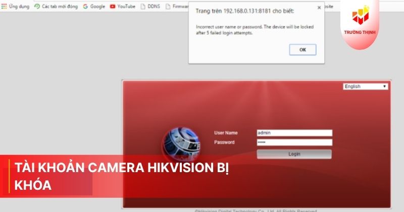 Tài khoản camera Hikvision bị khóa