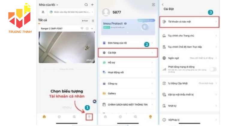 Thiết lập lại mật khẩu camera mới theo các bước trên hình