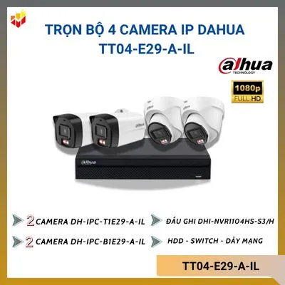 Trọn bộ 4 camera IP Dahua TT04-E29-A-IL Dome 2MP