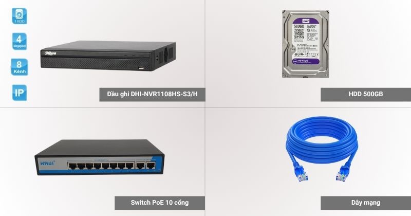 Thông số đầu ghi DHI-NVR1108HS-S3/H và phụ kiện đi kèm