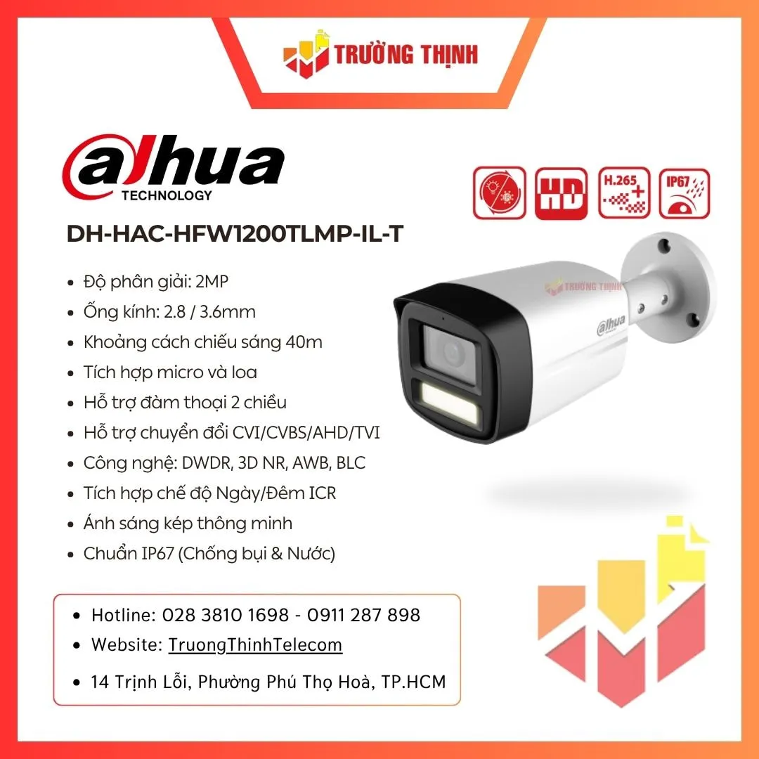 Camera HDCVI 2MP DAHUA DH-HAC-HFW1200TLMP-IL-T