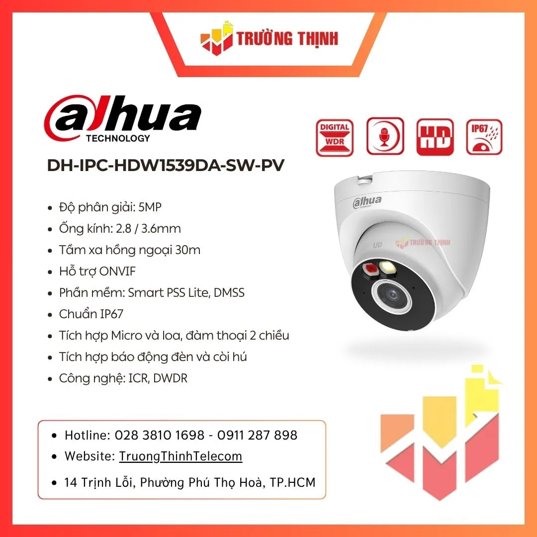 Camera Wifi Turret 5MP DAHUA DH-IPC-HDW1539DA-SW-PV