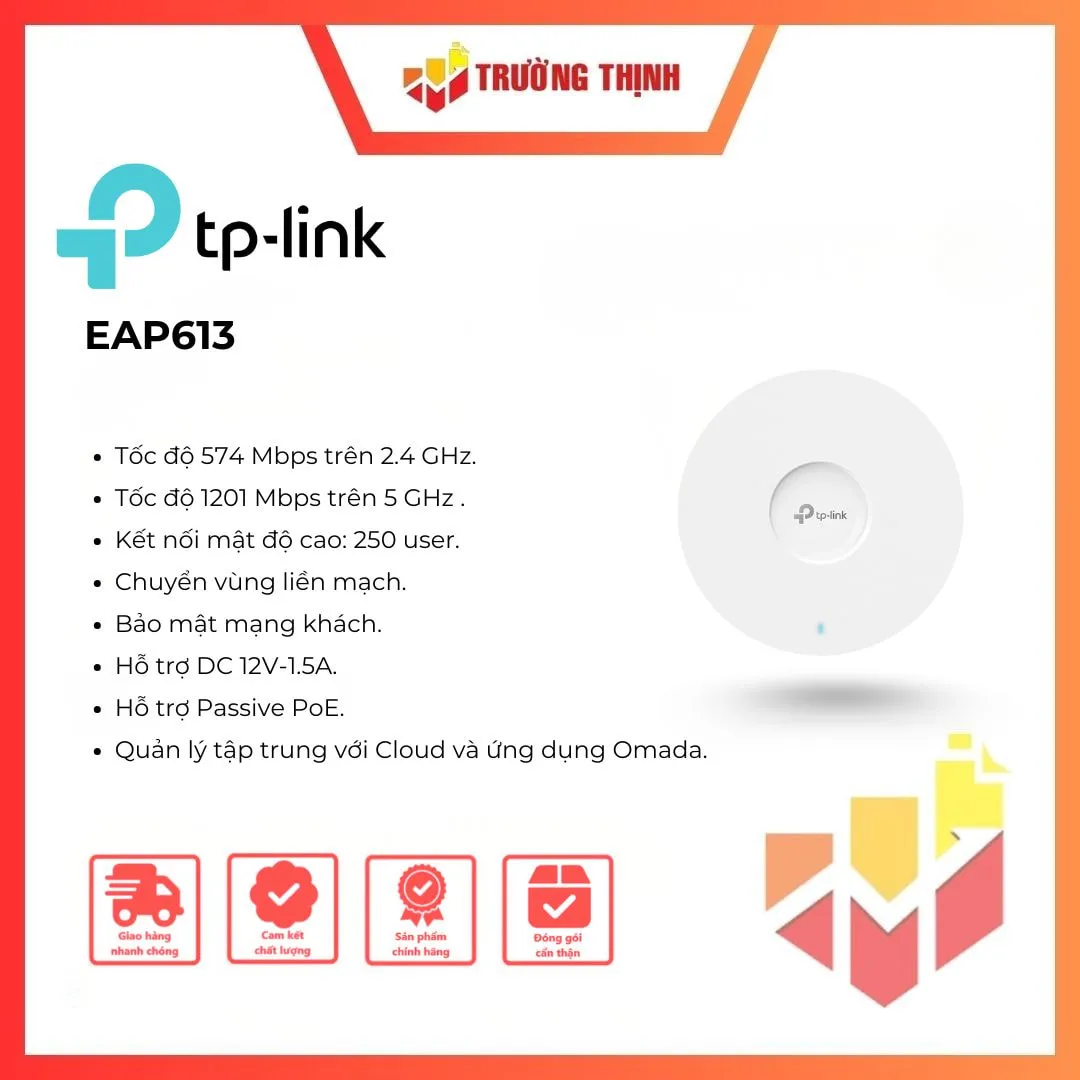 Access Point Gắn Trần WiFi 6 Băng Tần Kép AX1800 TP-Link EAP613
