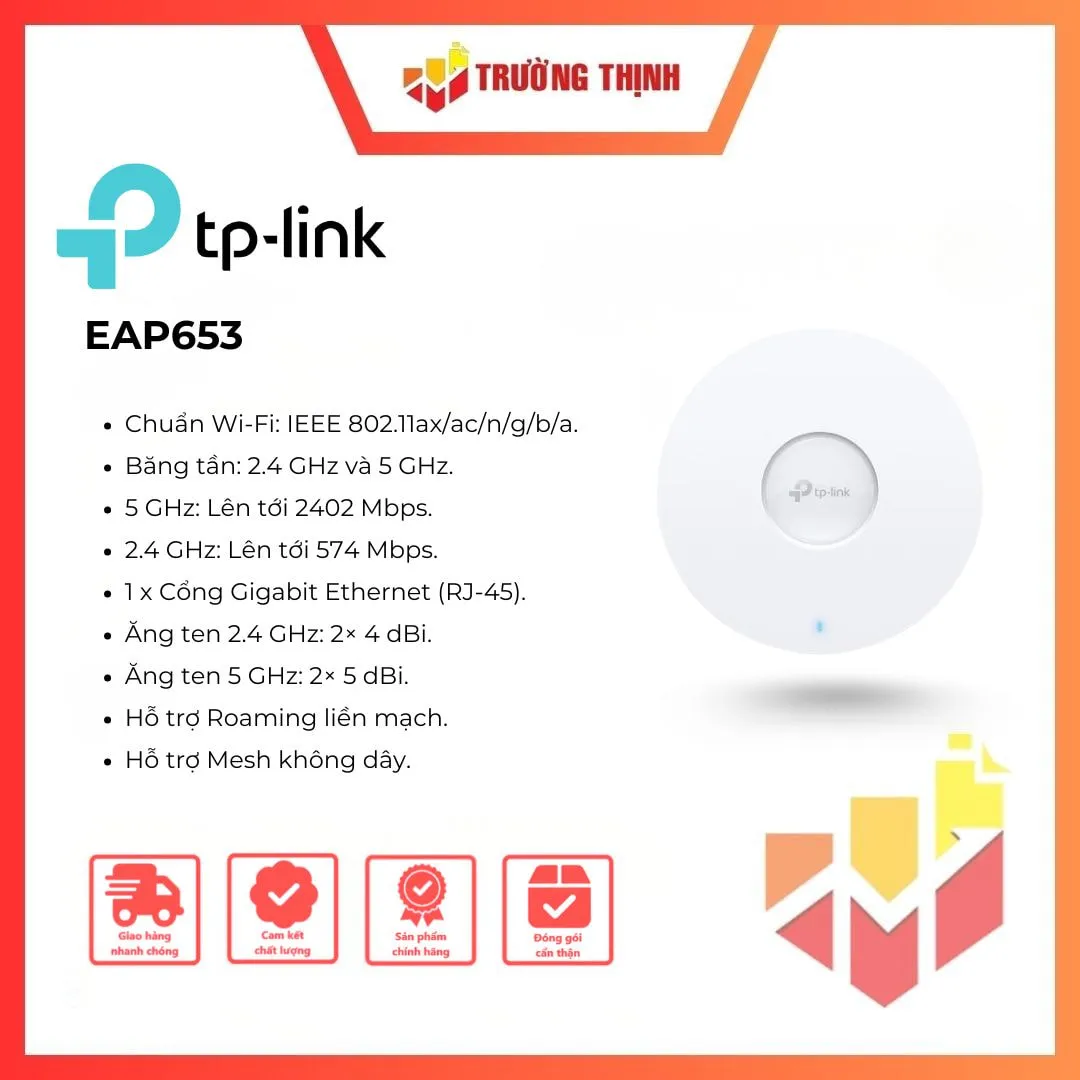 Access Point Gắn Trần WiFi 6 Băng Tần Kép AX3000 TP-Link EAP653