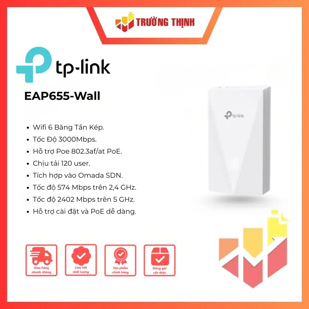 Access Point gắn tường Omada WiFi 6 AX3000 TP-Link EAP655-Wall