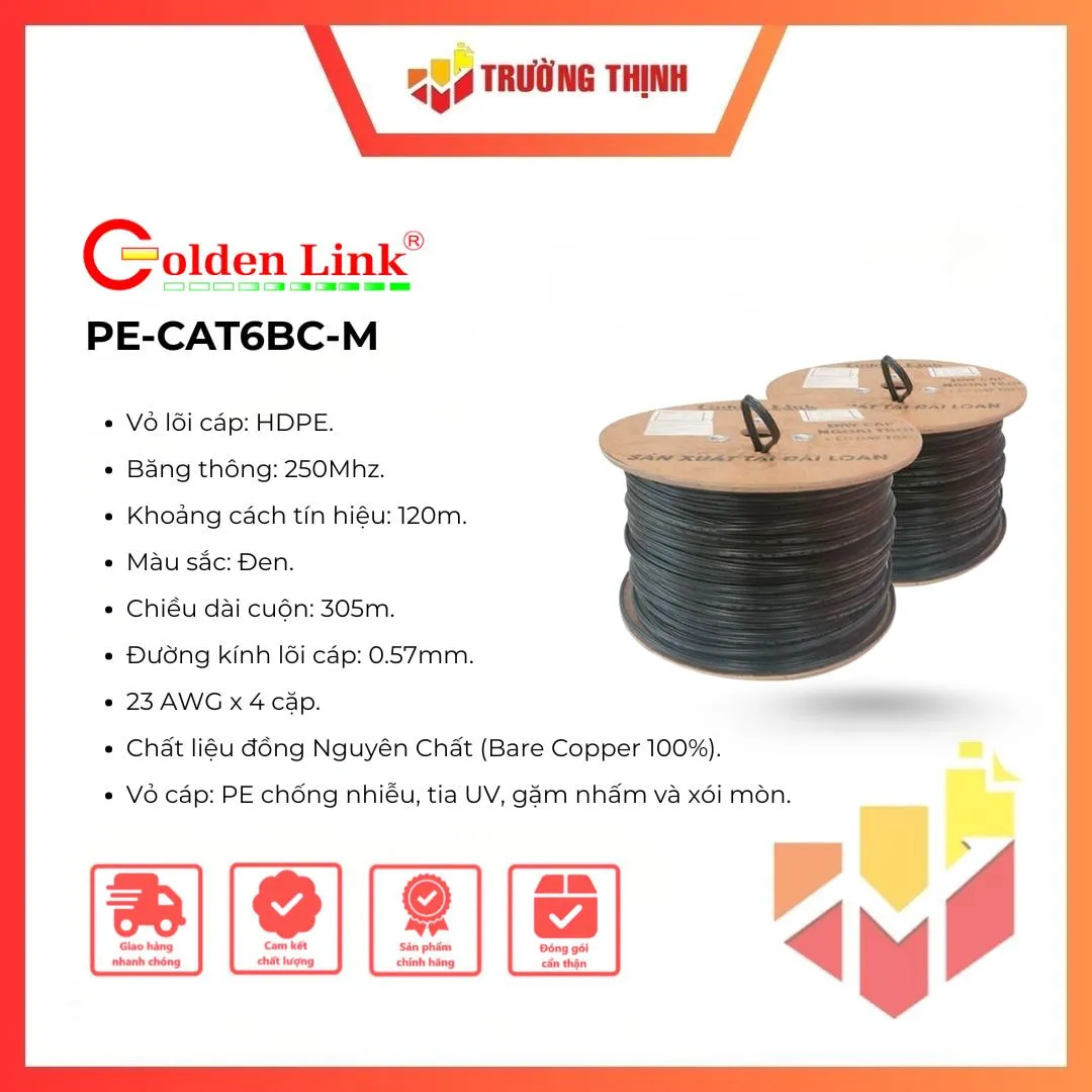 Cáp Mạng CAT6 Ngoài Trời Golden Link 305m (PE-CAT6BC-M)