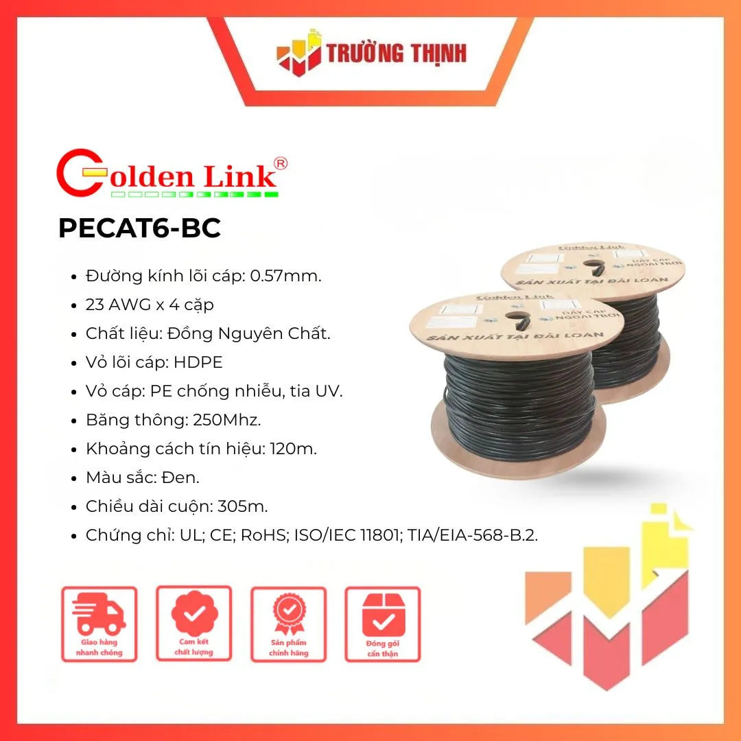 Cáp mạng Golden Link UTP CAT6 ngoài trời 305m PECAT6-BC