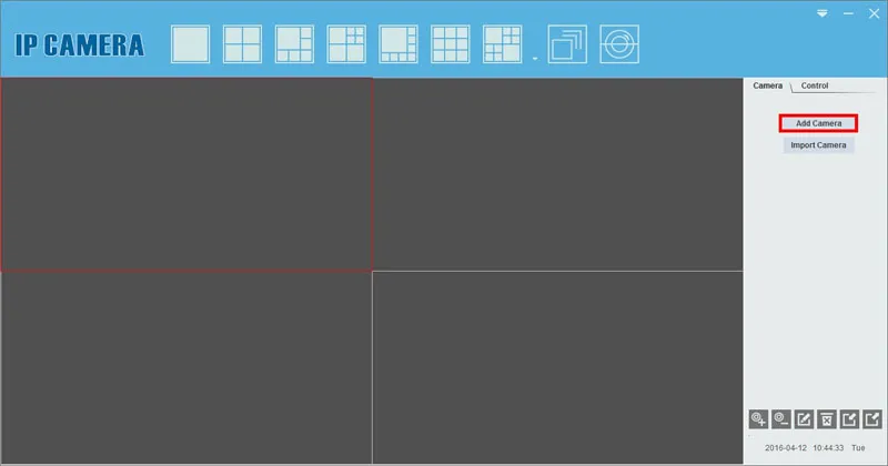 Chọn add camera trên màn hình