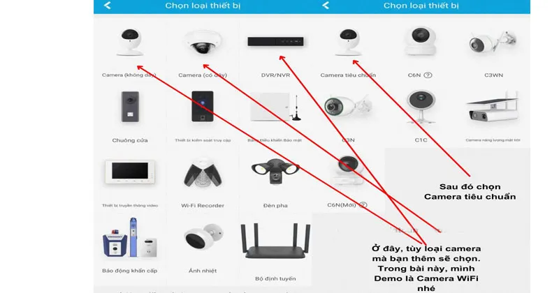 Chọn loại camera mà bạn cần kết nối
