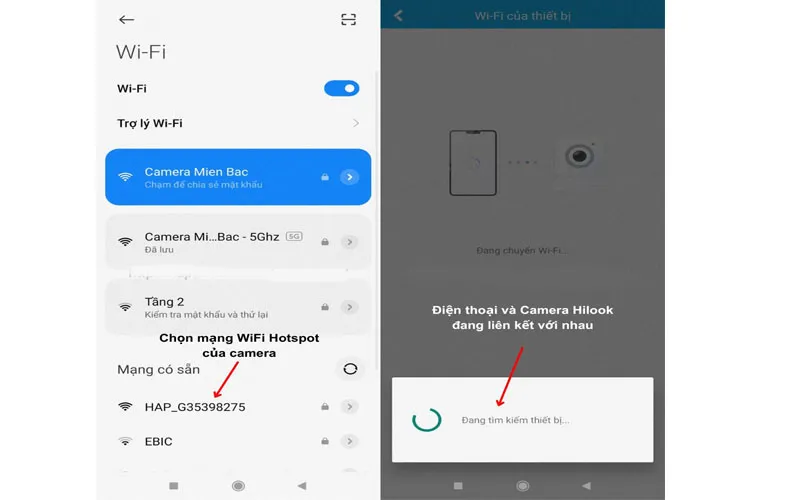 Chọn Wifi của Camera HiLook để kết nối