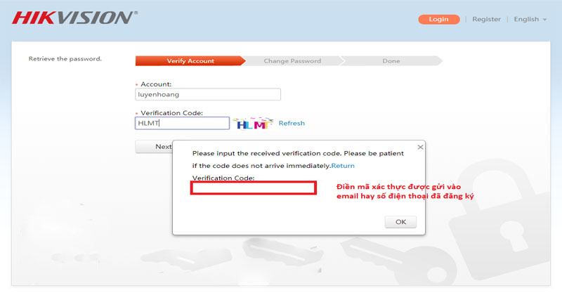 Tiến hành khôi phục khi quên tài khoản Hik-Connect