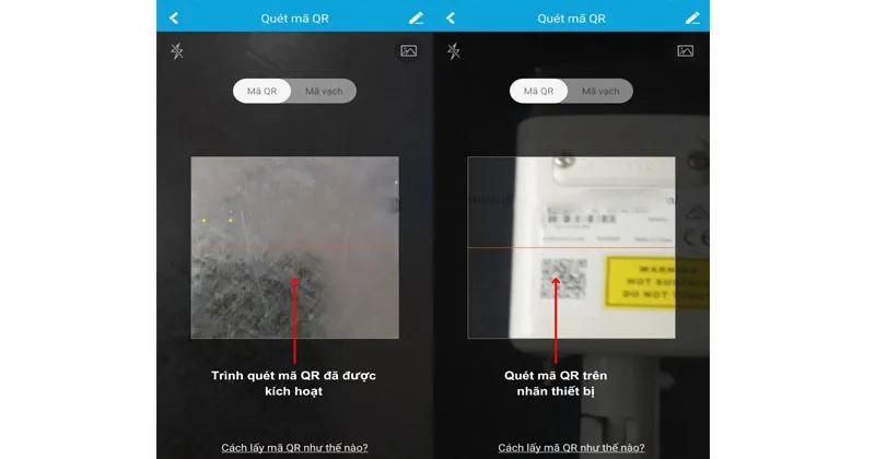 Tiến hành quét mã QR trên nhãn camera