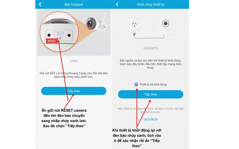 Tiến hành reset camera
