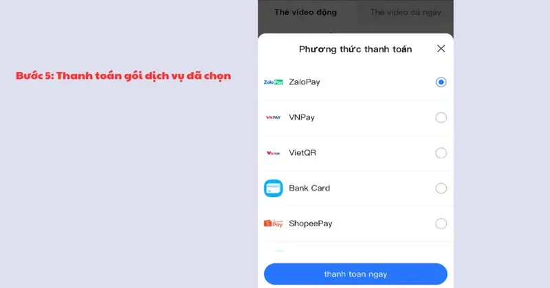 Tiến hành chọn phương thức thanh toán mà bạn muốn