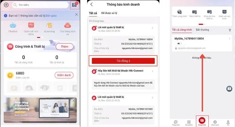 Hướng dẫn gửi yêu cầu quản trị hệ thống trên ứng dụng Hik-Partner Pro thành công