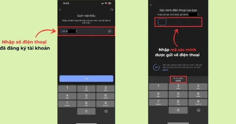 Nhập mã xác minh được gửi về điện thoại hoặc email đã đăng ký tài khoản camera