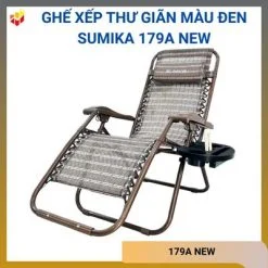 Ghế xếp thư giãn bằng vải màu đen Sumika 179A NEW