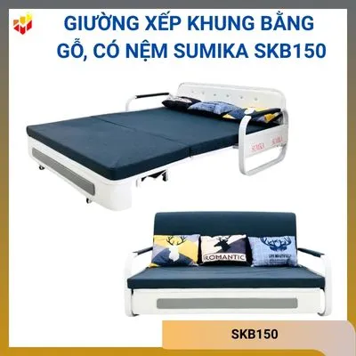 Giường xếp có khung bằng gỗ, có nệm Sumika SKB150
