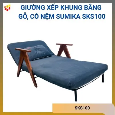Giường xếp khung bằng gỗ, có nệm Sumika SKS100