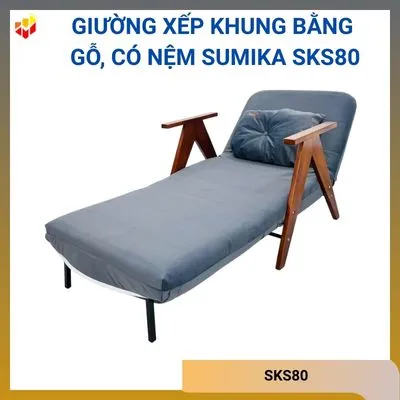 Giường xếp khung bằng gỗ, có nệm Sumika SKS80