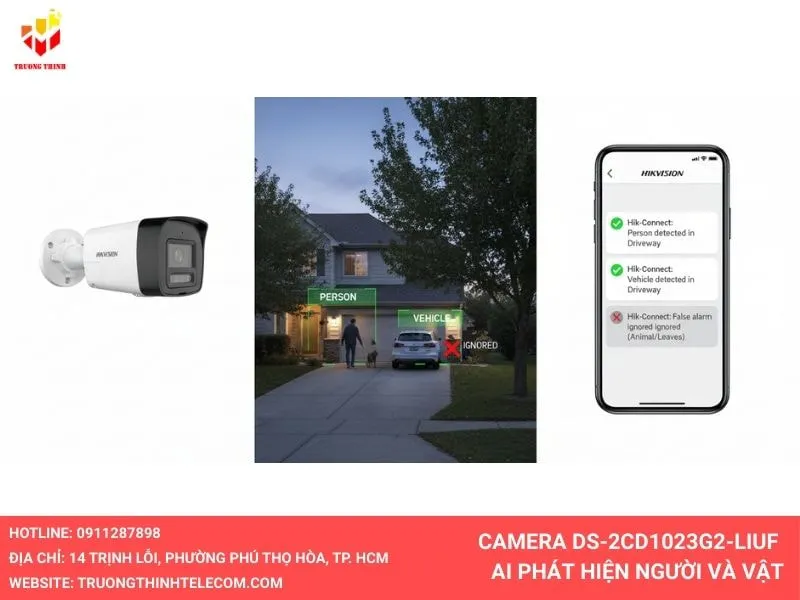 Camera Hikvision DS-2CD1023G2-LIUF phát hiện người và vật