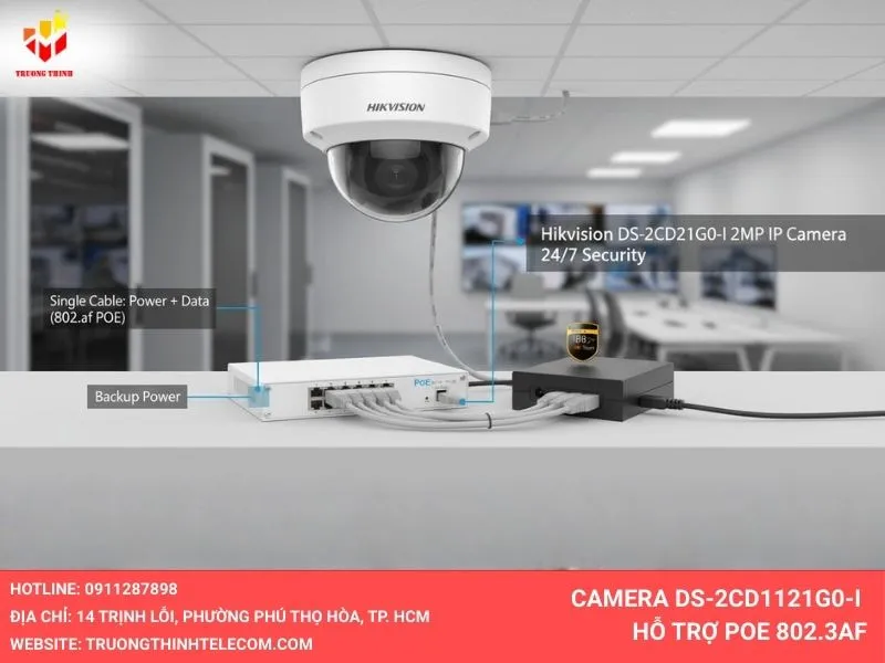 Camera DS-2CD1121G0-I hỗ trợ Poe 802.3af