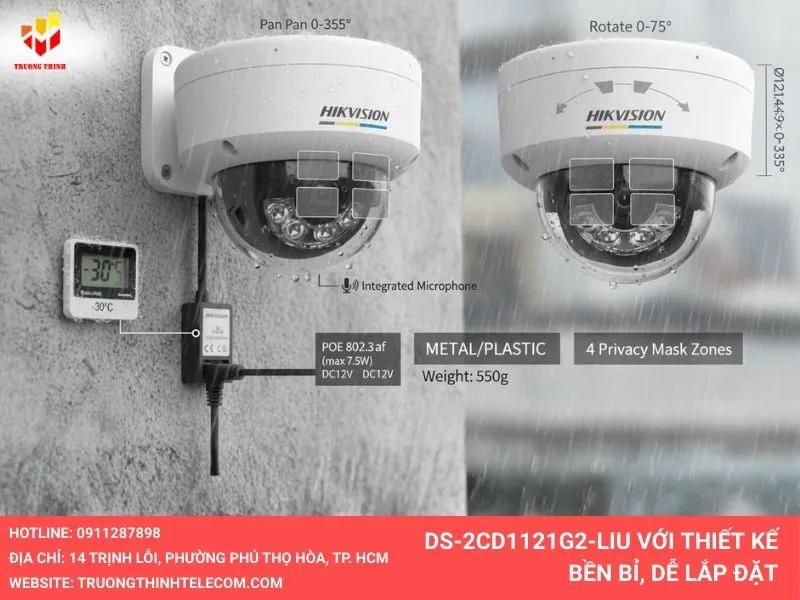 camera Hikvision DS-2CD1121G2-LIU với thiết kế bền bỉ