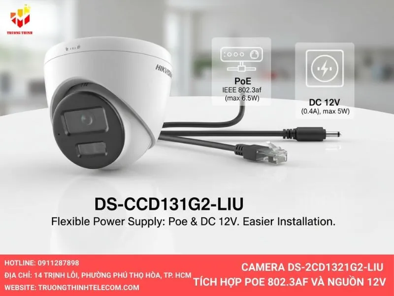 Camera DS-2CD1321G2-LIU tích hợp poe và nguồn 12v