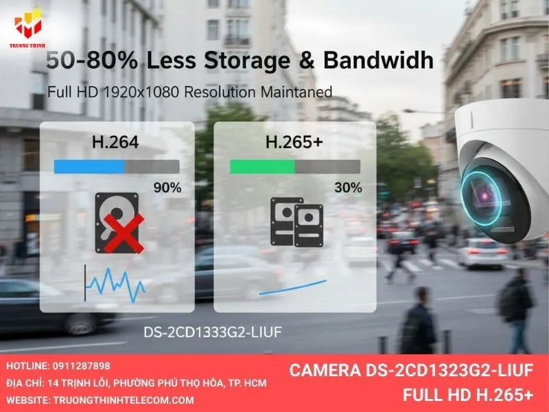 Camera DS-2CD1323G2-LIUF hỗ trợ nén 265+