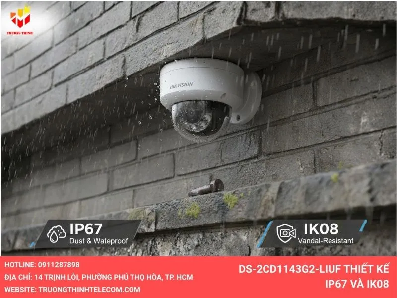 Camera Hikvision DS-2CD1143G2-LIUF chuẩn IP67 và IK08