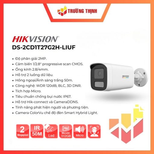 Camera IP 2MP thân DS-2CD1T27G2H-LIUF Hikvision