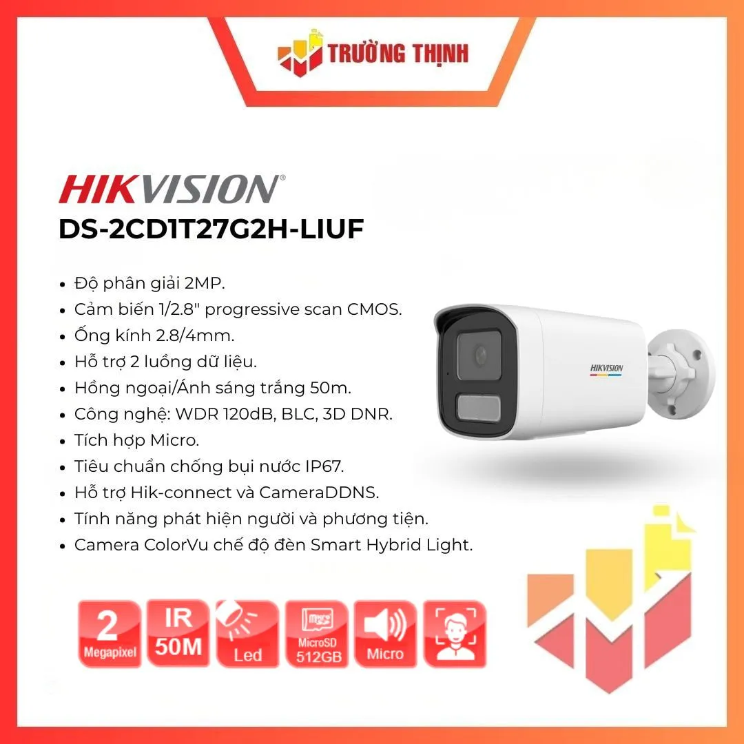 Camera IP 2MP thân DS-2CD1T27G2H-LIUF Hikvision